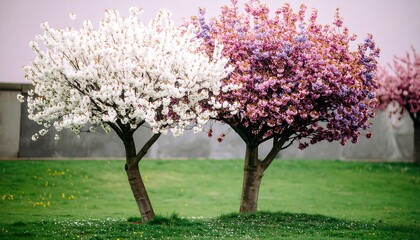 Two blossoming cherry trees