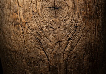 Fototapeta premium Close-up shot of weathered wood grain with a prominent knot, showcasing the intricate patterns and textures of the natural material.