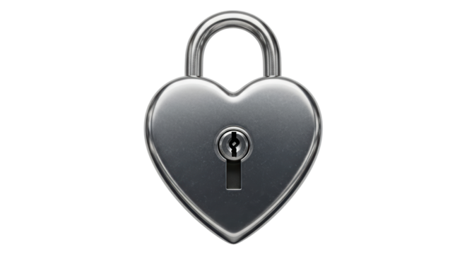 Isolated Silver Heart Shaped Padlock