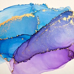 A vibrant abstract artwork featuring flowing blues, purples, and gold flecks, showcasing a mesmerizing interplay of colors and textures.