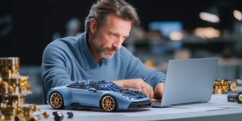 Automotive designer creates a 3D model to refine and visualize the car design with precision and creativity