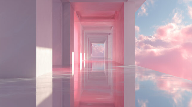 Minimal Strange Pink and Blue Feminine Interior Design with White Space