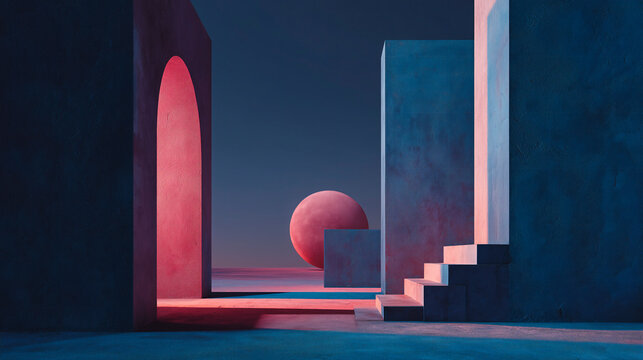 Minimal Strange Pink and Blue Feminine Interior Design with White Space