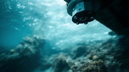 Detailed medium shot highlighting the quantum gravimeter sensor interface on a submarine crystal clear in focus contrasted against the softly blurred marine environment