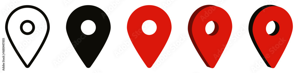 Poster 3d location map pointer icon, place pin marker sign - isometric red gps map pointers in flat style, 
