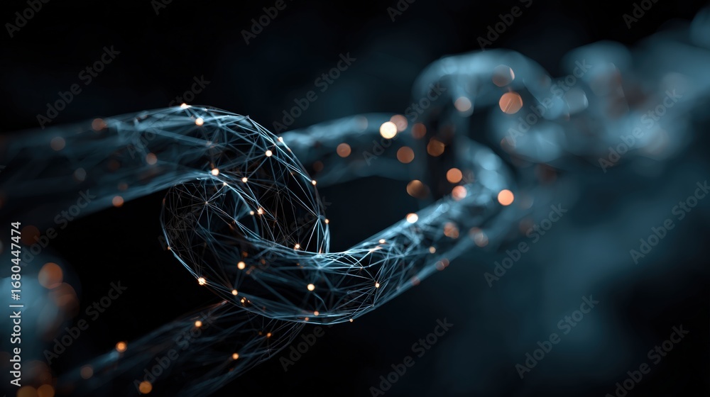 Fototapete interconnected chain: a futuristic and conceptual image of a chain with interconnected lines and dot