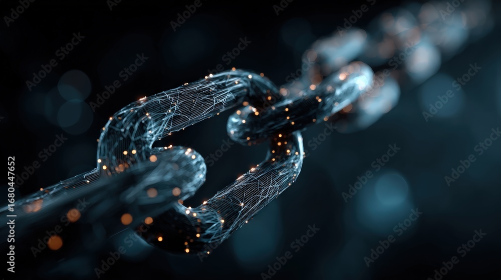 Poster digital chain of trust: a captivating, high-angle shot showcases an innovative digital chain illumin