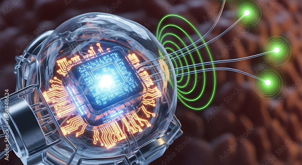 Aufkleber advanced microchip technology with glowing lights and electrical circuitry