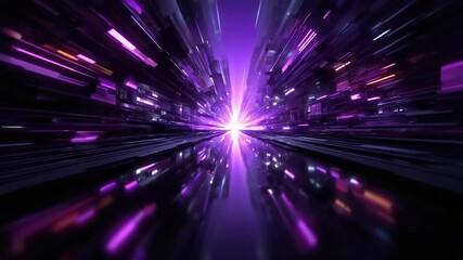 A bright purple energy burst radiates from a central point, with neon streaks shooting outward in a sci‑fi tunnel. - Powered by Adobe