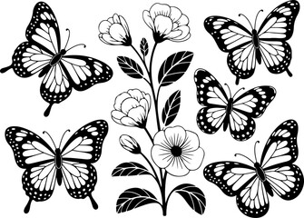 Butterfly and Floral Silhouette Collection" Vector Bundle