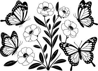Butterfly and Floral Silhouette Collection" Vector Bundle