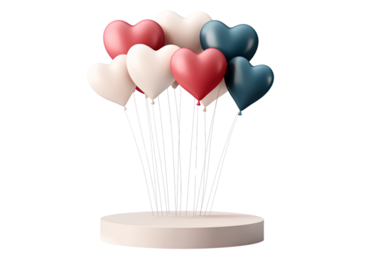  a podium with heart-shaped balloons on a white background, vector illustration with a transparent background