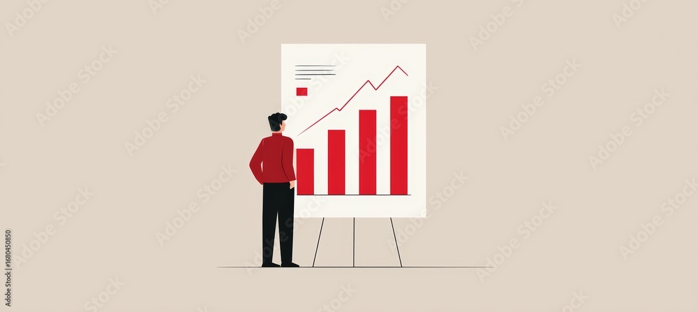 Poster economist looking at economy data report on graph or chart visual. investment business stock diagram