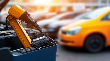 Robot Arm Working on Car Battery in Automotive Workshop