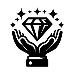 a diamond in hands black vector icon with transparent background 