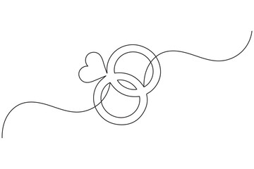 Wedding ring continuous one line drawing minimalist outline vector illustration
