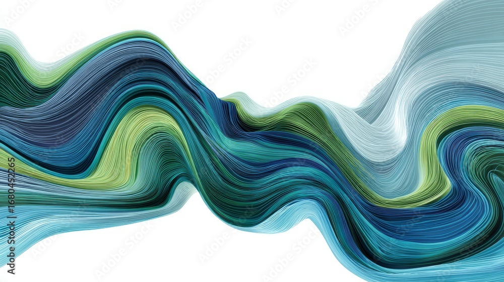 Poster abstract waves background with gray, green, and blue flow of wavy lines, modern fluid wave pattern v