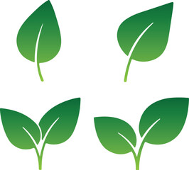 Green Leaf Icon Set  Eco Nature Leaves Symbol Vector Illustration