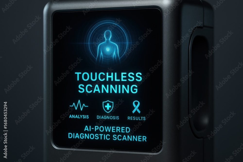 Poster touchless invention concept. ai-powered diagnostic scanner with touchless scanning features.