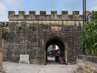 Historical Gongji Gate at Zhaohua Ancient City in Guangyuan, Sichuan, China, best preserved historic site of Three Kingdoms.