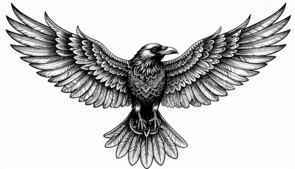 Obraz premium Ornamental raven tattoo with mandala wings