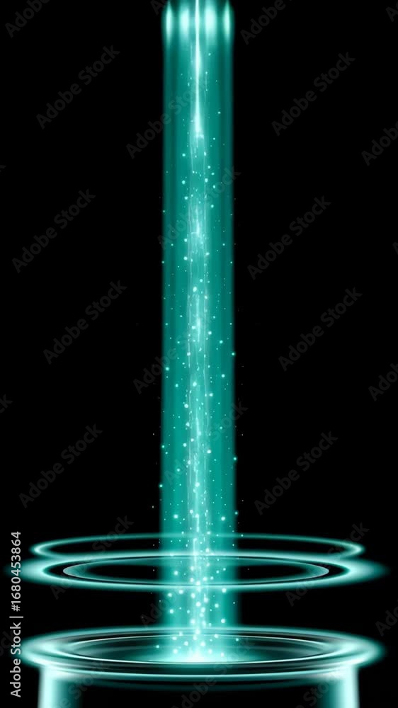 Aufkleber glowing turquoise beam of light ascends from circular base, creating abstract energy and motion with