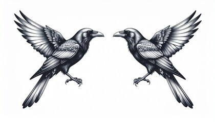 Obraz premium Double raven tattoo mirror symmetry design