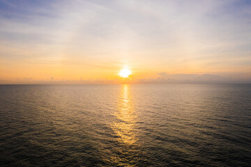 Aerial view of the beautiful seascape with blue sky and morning clouds.