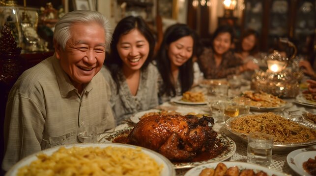 Celebrating Thanksgiving in a warm Filipino Noche Buena gathering filled with joy and tradition - Powered by Adobe