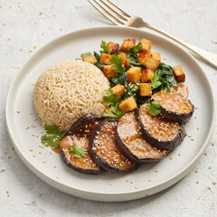 Tofu with eggplant and spinach