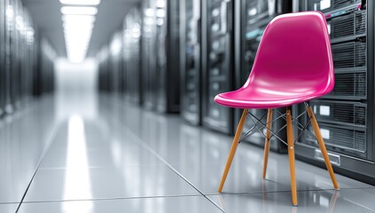 Pink chair in server room