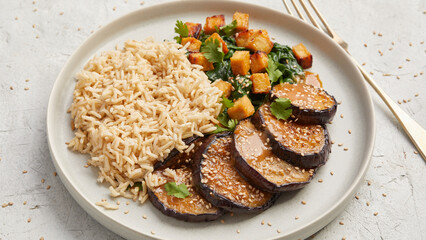 Tofu with eggplant and spinach