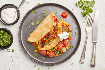 Omelette with beans and corn