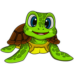 Smiling Cartoon Sea Turtle with Big Eyes