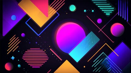 Modern festive abstract vector template featuring angular multicolored neon shapes, vibrant geometric design for creative backgrounds, digital art, party invitations, and trendy graphic projects