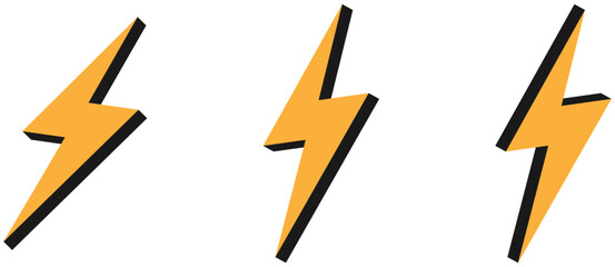 3d flash thunder power icon, flash lightning bolt icon with thunder bolt with black shadow - Electric power icon symbol - Power energy icon sign for apps and website	