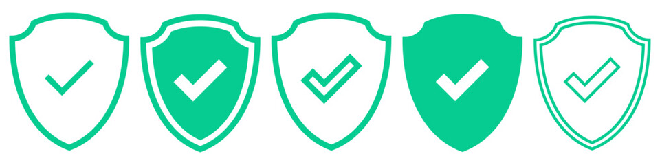 Shield check mark icon or security shield protection icon with tick symbol. green security shield icon © icons gate