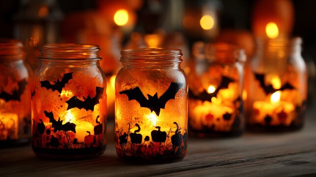 Spooky halloween mason jar crafts diy ideas candle holder decorations easy home decor bats pumpkins lights