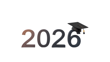 Graduation year numbers with academic cap isolated on a transparent background image