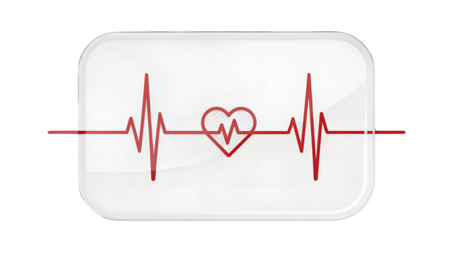 Red heartbeat line graph with heart symbol isolated on a transparent background cardiogram