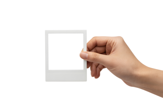 Hand Holding Empty Photo Frame Isolated on Transparent Background