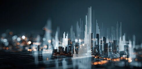 Abstract cityscape with data visualizations