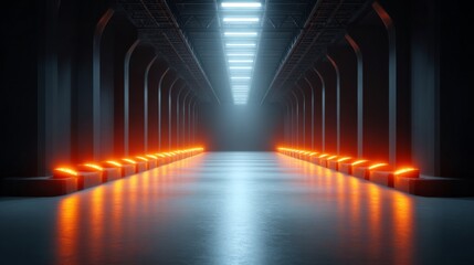Neon Corridor: A long, futuristic hallway with glowing neon lights creates a sense of depth and advanced design.
