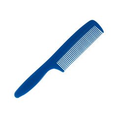 A simple, blue plastic comb isolated on a transparent background.