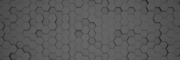 3d rendering of hexagons in black - abstract background - wallpaper - backdrop.