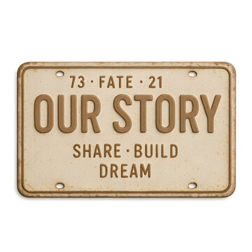 Inspiring license plate celebrates 'Our Story' with motivational words share build dream