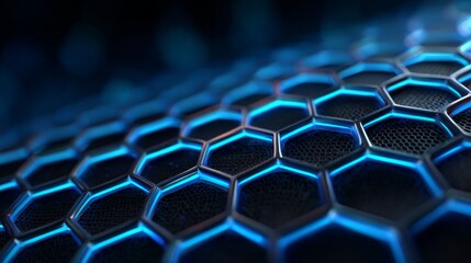 Naklejka premium Abstract Hexagon: A captivating display of intricate honeycomb pattern. A detailed array of hexagonal cells glowing, offering a futuristic feel.