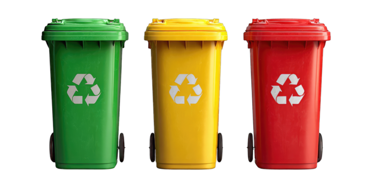 Three colored recycling bins (7)