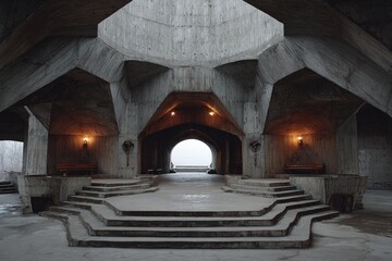 Concrete interior, architectural hall