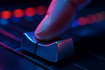 Macro shot of a finger pushing a fader on a professional sound board.